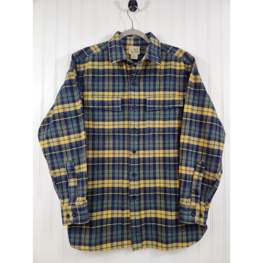 LL Bean Mens Thick Flannel Shirt Size M‎ Blue Yellow 
Plaid Outdoor Rugged Cozy